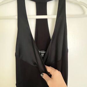 bebe Black Racerback Cocktail Dress with Satin Detail